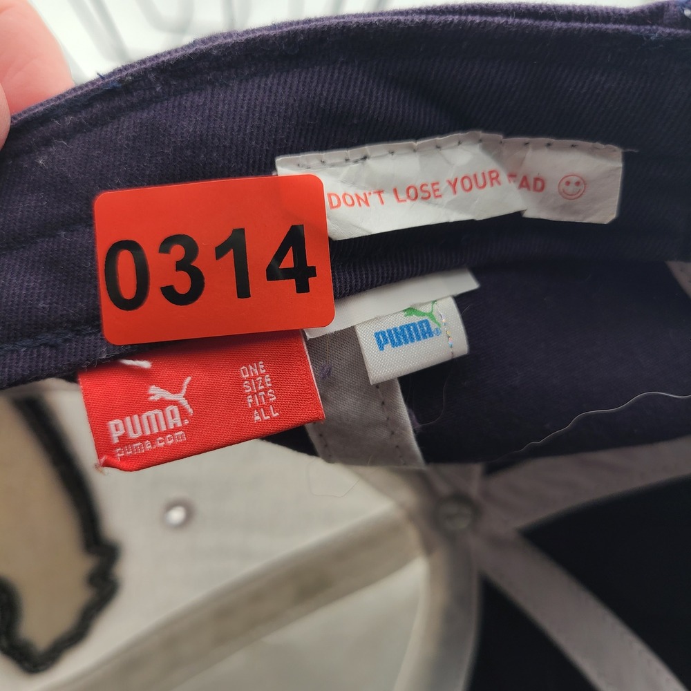 Puma Mens Adjustable Baseball Cap White Navy Blue Large Cat Logo OSFA Hat - Picture 7 of 7